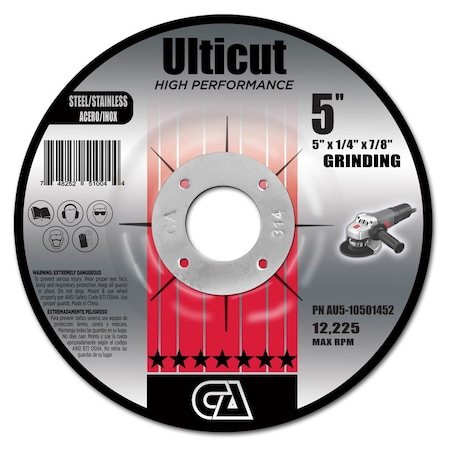 Continental Abrasives 5" x 1/4" x 7/8" Ulticut T27 Depressed Center Grinding Wheel AU5-10501452